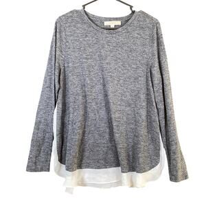 Loft Womens Sweater Gray Round Neck Long Sleeve Layered Tail Stretch LP